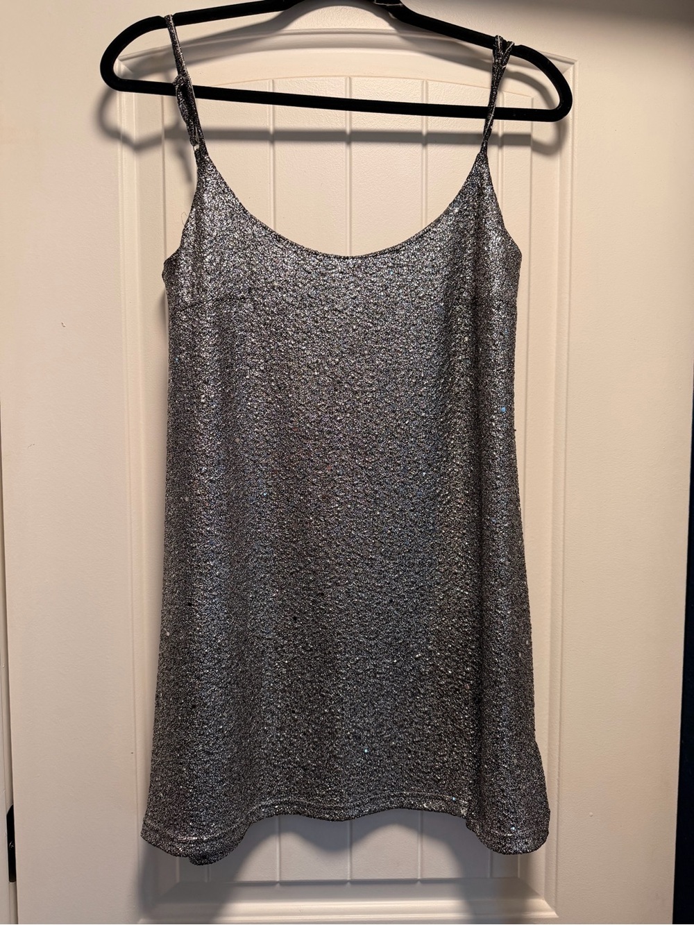 Lulu's Silver Sequin Spaghetti Strap Mini Dress